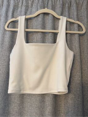 The Workshop Women’s Square Neck White Crop Tank Top